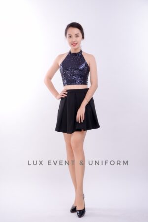 Cho thuê váy ngắn cổ động sequine đen