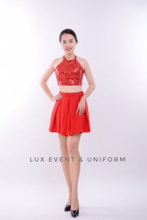 Cho thuê váy ngắn cổ động sequin đỏ