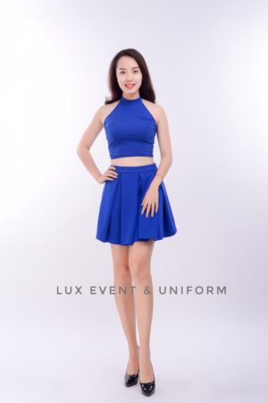 Cho thuê váy ngắn cổ động xanh coban