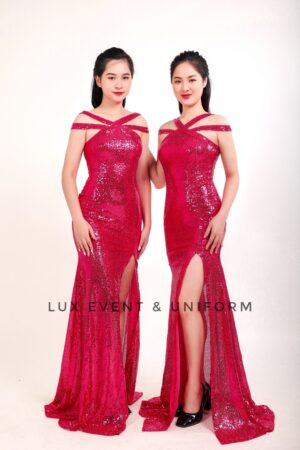 Cho thuê váy dài sequine hồng