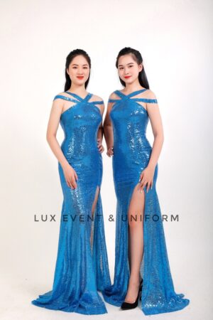 Cho thuê váy dài sequine xanh da trời