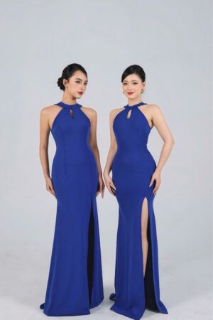 Váy dạ hội xanh dương cổ yếm