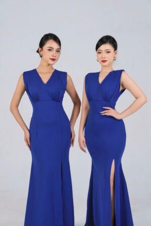 Váy dạ hội xanh dương sát nách