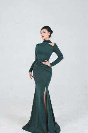 Váy dạ hội xanh rêu dài tay