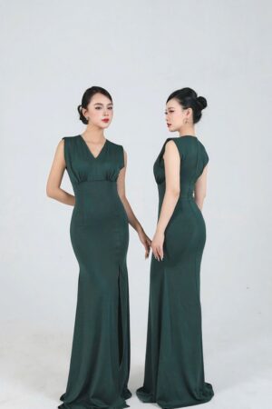 Váy dạ hội xanh rêu sát nách